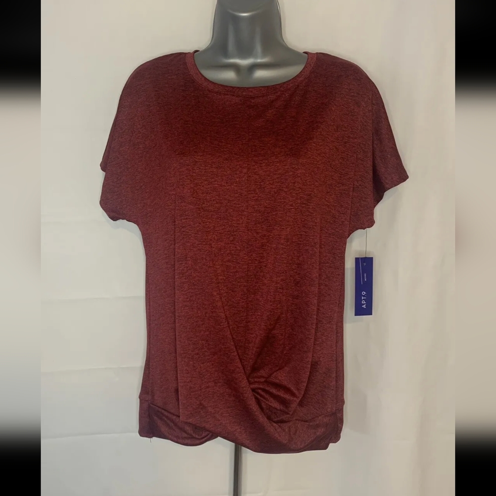 Apt 9 Red Short Sleeve Bottom Twist Blouse Top Womens Size Petite Medium PM NWT